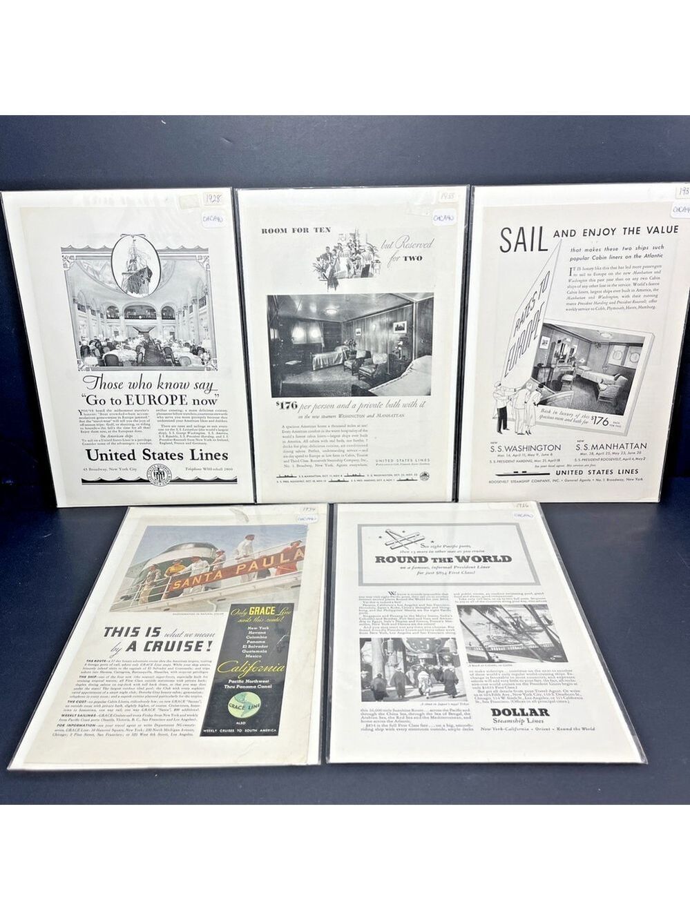Vtg. 1920s - 1930s Original Cruise Ship Ads Lot Of 5 Assorted Lines USA RARE